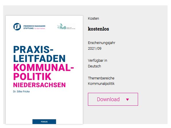 Das Bild zeigt den Buchtitel des Praxis-Leitfaden der Kommunalpolitik. Mit einem Klick kommt nan auf den Downloadlink.